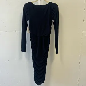 Rachel Parcell‎ Metallic Bodycon Ruched Midi Long Sleeve Dress Stretch Black Sm thumbnail 4