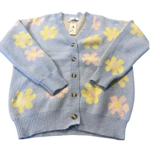 AZ Floral Cardigan Sweater Women L/XL Blue Pastel Cottagecore Fuzzy Button Front thumbnail 3
