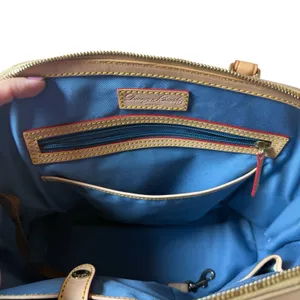 Dooney & Bourke Patent Leather Satchel Bag Oyster Taupe Authentic Neutral thumbnail 8