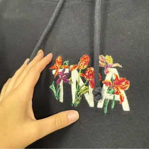 Aritzia TNA Black Floral Embroidered Hoodie Sweatshirt Womens S Boho Casual thumbnail 9
