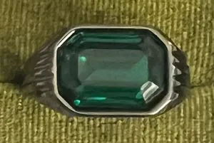 &merci Titanium Steel Faux Emerald Gemstone Dark Gray Band w/ Intricate Details Size 10 thumbnail 1