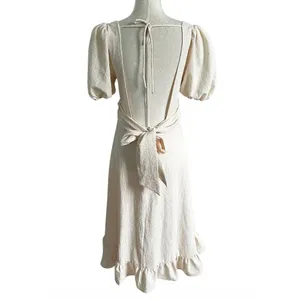 ASTR the Label Tie Peach Cream Puff Sleeve Midi Dress Size Medium | 30-10 thumbnail 2