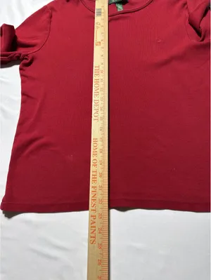 Lauren Ralph Lauren Red Long Sleeve Cotton Crew Neck Top SzL thumbnail 4
