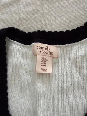 Camila Coelho White Knit Tank with Black Scallop Trim thumbnail 2