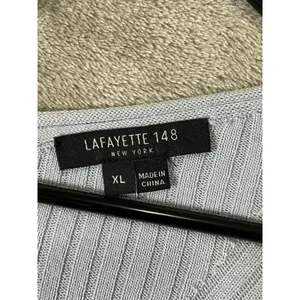 Lafayette 148 Womens XL Light Blue V Neck Ribbed Knit Long Sleeve Sweater Top thumbnail 5