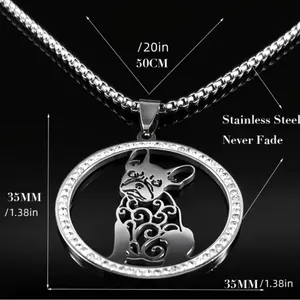 Chihuahua Dog Shape Pendant Necklace Adjustable stainless steel with rhinestone thumbnail 2
