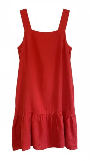 Loft Linen Blend Flounce Dress Women M Square Neck Above knee Coral Boho Fairy thumbnail 1