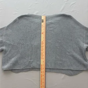 Free People Grey Ribbed Knit Cropped Short Sleeve Boxy Sweater Cotton Blend XS‎ thumbnail 10