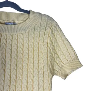 NWT Fitz + Eddi Cable Knit Short Sleeve Sweater Yellow Preppy Crew Neck Size S thumbnail 3