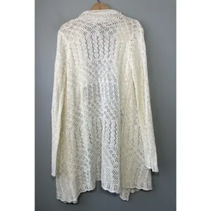 Knox Rose Open Knit Cardigan Size Medium Creamy Boho Romantic Crochet Drape thumbnail 5