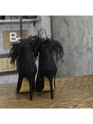 Michael Michael Kors Womens Whitby Feather Trim Pointed Toe Booties Black 5M thumbnail 4