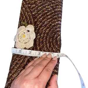 Handmade brown rope embroidered clutch crochet flower boho western 70s thumbnail 5