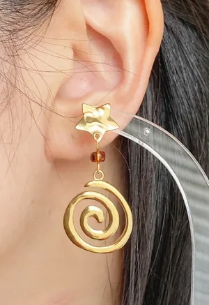 Handmade retro vintage boho funky grunge style fully stainless steel star & swirl dangle earrings☀️🌀 thumbnail 1