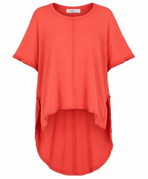 FP Beach Shore to Shore Tunic Top XS Oversized‎ Coral High Low Raw Hem Lagenlook thumbnail 1