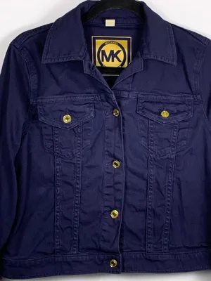 Michael Kors Denim Jacket Womens M Dark Blue Stretch Trucker Button Front thumbnail 6
