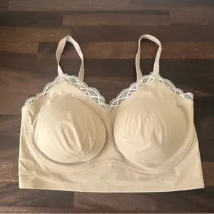 True & Co Lace Wireless Bralette Tan thumbnail 2