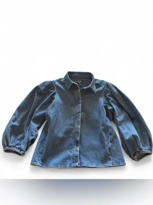 Scoop 3/4 Puff Sleeve Medium Wash Denim Shirt Small NWT thumbnail 3
