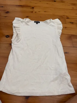 J. Crew Off-White Ribbed Tank with Ruffle Sleeves thumbnail 3