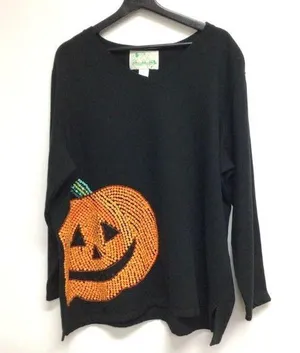 Vtg Quacker Factory Womens Halloween Sequin Jack O'Lantern Sweatshirt Plus 2X thumbnail 1