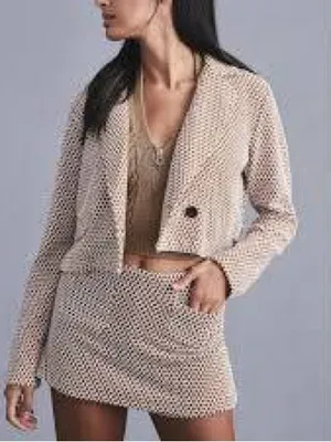 Maeve Anthropologie Blazer Womens Small Brown Geometric Knit Cropped thumbnail 1