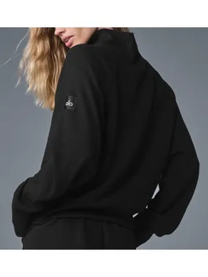 Alo Waffle Weekend Escape Mock Neck Long Sleeve Black Turtleneck Thermal Sweater thumbnail 2