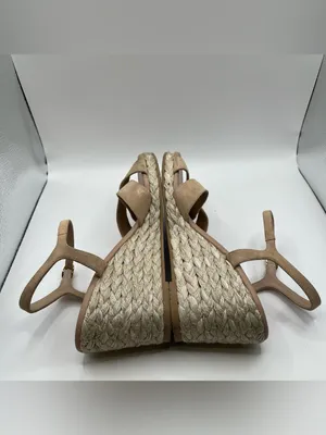 Stuart Weitzman Dayna Suede Espadrille Wedges 6.5 neutral suede crisscross vamp thumbnail 9