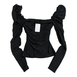 new Floerns small square neck puff sleeve ruched sheer top TLS2 3554 thumbnail 8