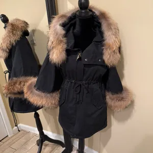 Raccoon Fur Flare Sleeve Parka Coat Jacket Winter Coat Trench Puffer Hooded Coat thumbnail 6