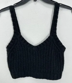 Florence‎ by Mills XOXO Black Knit Crop Top Sleeveless Sweater Tank Large NWT thumbnail 1