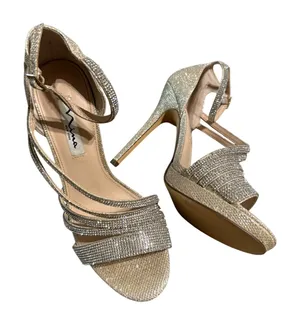 NINA NEW YORK Womens Gold‎ Freyja Round Toe Stiletto Leather Heeled Sandal 8.5 thumbnail 1
