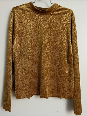 Womens Gold Patterned Velvet Long-Sleeve Skirt thumbnail 1