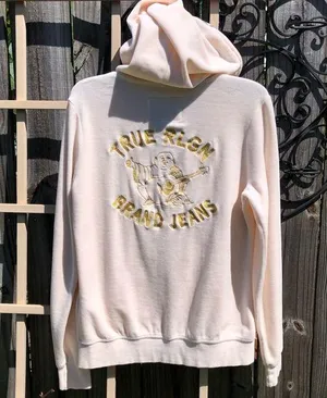 True Religion velour Cream Full zip up hoodie Sweatshirt M thumbnail 2