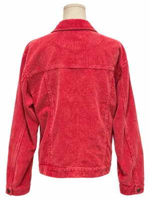 POL Red Corduroy Trucker Jacket Medium Distressed Raw Hem Boho thumbnail 3