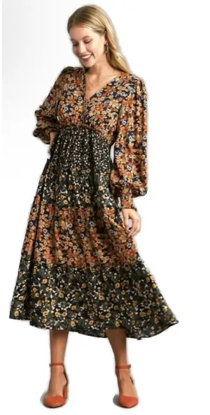 Umgee mixed floral print tiered midi dress Wildflower Midi Dress Size Medium thumbnail 1