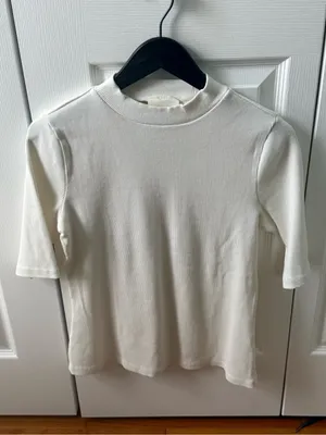 Anthropologie Maeve Mock Neck Top in White thumbnail 3