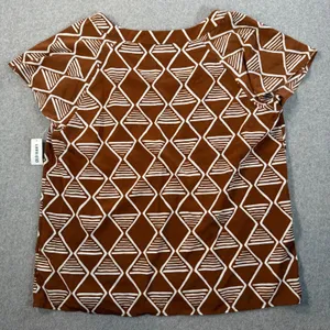 Old Navy Women's Large Brown White Geometric Pattern Short Sleeve Blouse Top thumbnail 10