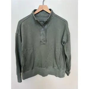 aerie Vintage Popover Olive Green Notch-Henley Pullover Sweatshirt Size XS thumbnail 2