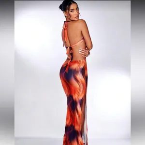 SHEIN BAE Tie Dye Knotted Backless Split Thigh Dress thumbnail 5