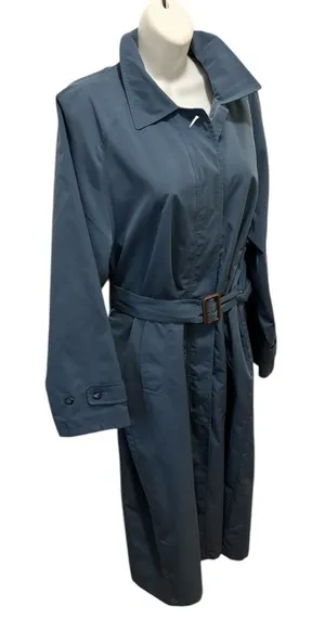 VTG L.L. Bean Traveler Belted Rain Trench Coat Dusty Blue Sz M Pockets Academia thumbnail 1