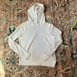 Ralph Lauren LRL Sweater Womens Large White Pullover Hoodie Thermal Waffle Knit thumbnail 2