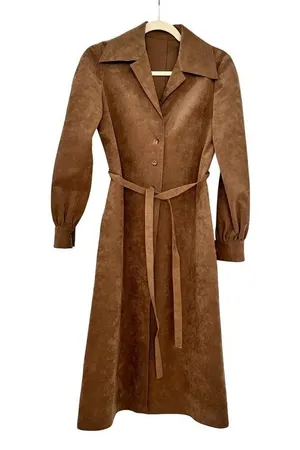 Vintage 70s Faux Suede Button Front Belted Jacket/Dress Sz S/M thumbnail 3