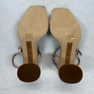 Sam Edelman Block Heel Sandals Square‎ Toe Ankle Strap Nude Beige Size 9M thumbnail 9