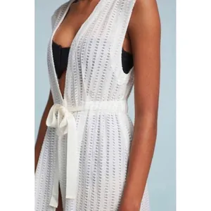 Anthropologie LILKA Eyelet White Cloud Swim Cover Up Maxi Dress Duster Medium thumbnail 6