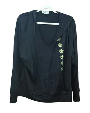 Emerson Street Women Stretch Hooded Top Size XL Black Fleur De Lis Saints French thumbnail 1