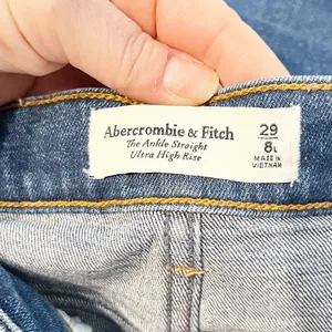 Abercrombie The Straight Ankle Ultra High Rise Jeans Blue 8 Long thumbnail 3