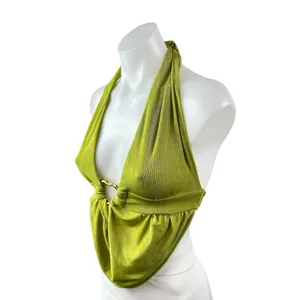 NEW Soly Hux Green Ribbed Knit Halter Plunge Ring Backless Blouse Top Size XS thumbnail 2