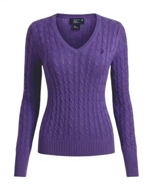 Y2K American Eagle V Neck Fitted Cable Knit Sweater Women Medium Purple Preppy thumbnail 1