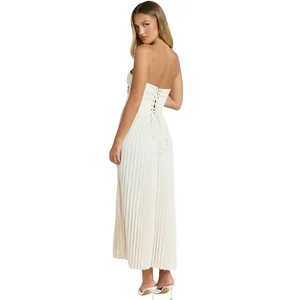 Showpo Lace Up Back Bustier Pleated Loretta Midi Dress in Cream size 4 thumbnail 7