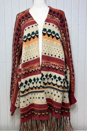 Easel Multicolor Oversize‎ Patterned Boho knit cardigan Size S thumbnail 1