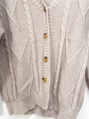 Amazon Cable Knit Button Front Cardigan Taupe Oversized V Neck Sweater Size Large thumbnail 3